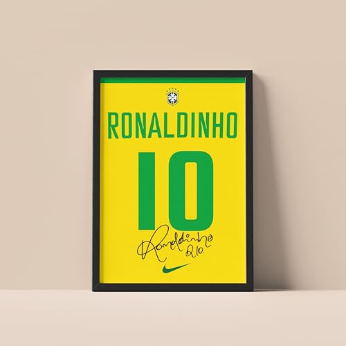 Image of Posternet Ronaldinho Gaucho Wall Poster Frames | 8x12 inch | World Cup special signed Jerseys Series | Hanging Wall Artwork Frames for Living Room, Bedroom, Office and Etc