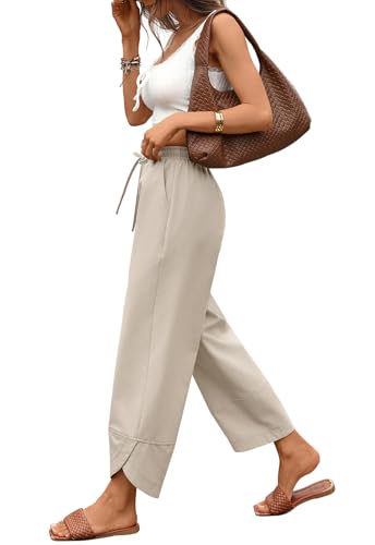 Women's Casual Linen Baggy Pants Loose Fit Hem Split