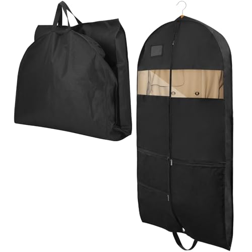 2 Pack Garment Bags Suit Bag for Hanging Clothes, 51 inches Long Guesseted Travel Garment Bag, Suit Cover Protector with 4 Pockets and 2 Handle Straps for Suits, Dresses, Uniforms, Costumes, Gowns