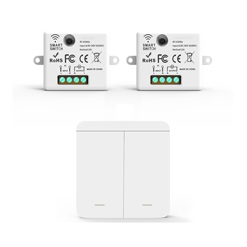 Kit Interruttore Luce Smart WiFi – Ricevitore + Interruttore Wireless, Controllo Remoto Intelligente da telefono compatibile con App Tuya e Google Home/Alexa (2 Ricevitori e 1 Interruttore (2 tasti))