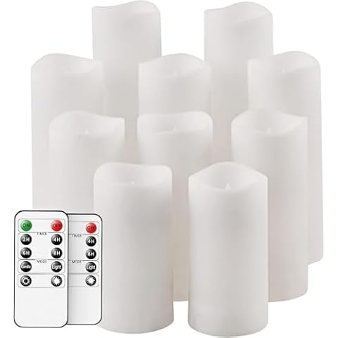 salipt Flameless Candles, LED Flickering Candles Set of 10 (H 4" 5" 6" 7" xD 2.2") Waterproof Candles, Resin Plastic, Indoor Outdoor Use,White Cover
