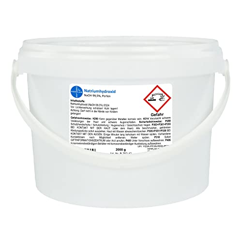 Natriumhydroxid E524 - Ätznatron 99,5% Perlen, rein I Eimer mit 2 x 1000 g I HERRLAN Qualität I...