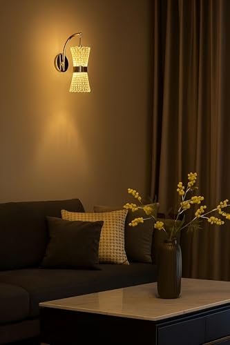 Image of FILLISKA Luxurious Acrylic Crystal Wall Lamp with Adjustable Colour Changing Function, Elegant Finish (Acrylic FrenchGold-C32)(1 Year Warranty)