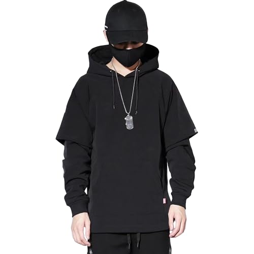 Mens Black Dope Hoodie Fake Two Loose Turtleneck Hoodies Urban Sweatshirt Hoodie Pullover Hoodie Men Tech Hoodie