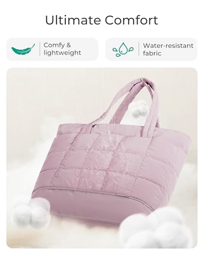 Image of BAGSMART Expandable Tote Bag for Women, Puffer Work Tote Handbag, Quilted Carry On Bag for Travel Gym