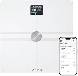 WITHINGS Body Comp — WLAN Smart Waage mit vollständiger Körperanalyse inkl. Fettanteil, Muskelmasse, Knochendichte, Viszeralfett, Digitale Personenwaagen /Körperfettwaage mit Bluetooth