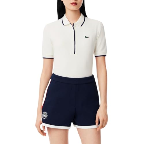 Lacoste Camisa polo feminina esportiva regular para tênis com regulação de calor, Farinha/azul marinho, 42