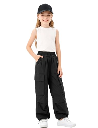 Image of Girls Cargo Pants Elastic Waist Drawstring with Pockets Pants