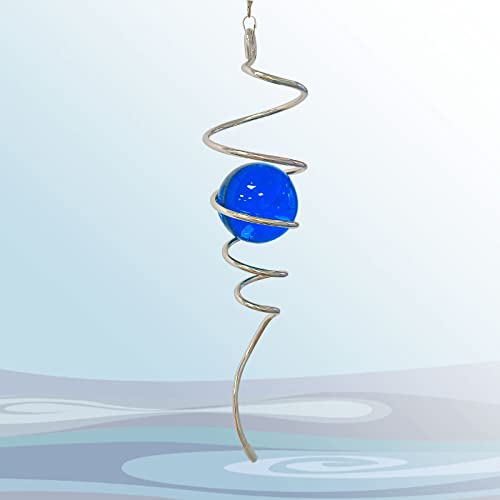 Aoedelyart Gazing Ball Spiral Decorative Wind Spinner Sun Catcher 11Inch Tail And 2 Inch Glass Orb. Indoor Outdoor Garden Decoration -13 Inch Height(Dark Blue) #TOP4