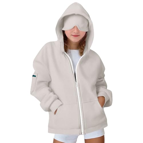 Teen Girls Travel Hoodie with Eye Mask Comfrt Airplane Mode Zip Up Hoodies Girls Boy Oversized Sweatshirt