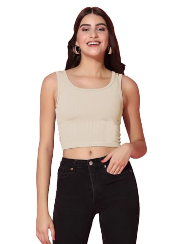 Image of TOPLOT Women's Solid Ribbed Round Neck Sleeveless Slim Fit Tank Top (5069)