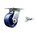 Heavy Duty Large Top Plate Solid Polyurethane Swivel Caster w/5" x 2" Blue Wheel & Bolt on Swivel Lock - 1000 lbs Capacity/Caster - Service Caster Brand