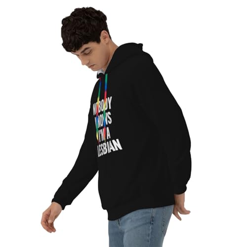 Nobody Knows I'M A Lesbian Hoodies With Pockets Hooded Sweatshirts Casual Drawstring Hoody Pullover For Mens3