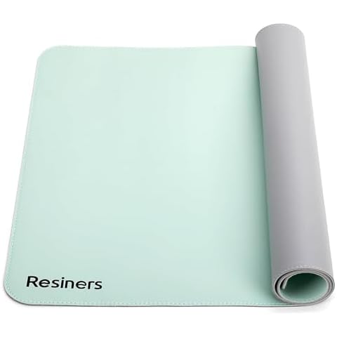 Resiners Extra Large Silicone-Leather Craft Mat, 35.4"×17.3" Double Sided Resin Jewelry Casting Mat for Craft, Nonstick Work Pad Heat-Resistant Silicone Sheet for Epoxy Resin, Art, Mint Green+Gray Cover