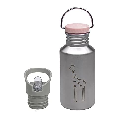 LÄSSIG Kinder Edelstahlflasche Trinkflasche inkl. Sport Cup 500ml Auslaufsicher/Bottle Stainless Steel Safari Giraffe Cover