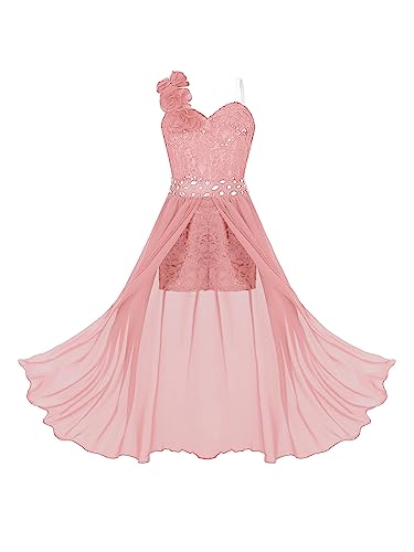 Sholeno Kids Flower Girls Beaded Lace One Shoulder Party Jumpsuit Dress Wedding Birthday Evening Dance Gown
