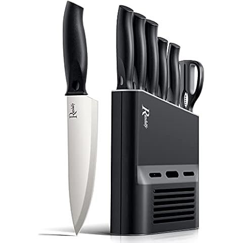 Messerset mit Messerblock Set, 7-TLG Kochmesser Set mit Messer, Schere, Messerblock zum Hacken von Fleisch/Gemüse/Obst Cover