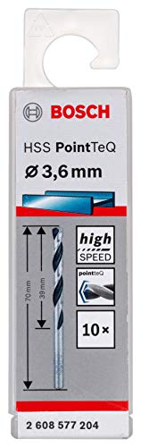 Bosch Accessories 2608577204 HSS PointTeQ (3,6 x 39 x 70 mm) - Set da 10 Pezzi di Punte Elicoidali per Trapano per Metallo, Acciaio, Fusione o Plastica, Grigio (Argento), Ø 3.6 mm