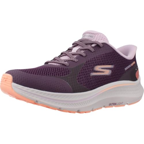 Skechers Go Run Consistent 2.0 Captiva - Tenis para Mujer, Textil/Ribete Morado Oscuro, Talla 4