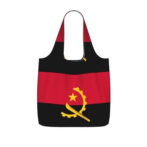 CNTDBU Bolsa de compras plegable con bandera de Angola, ligera, reutilizable, plegable, para comestibles, mochila de viaje de 25 litros con cordón para el trabajo y el gimnasio