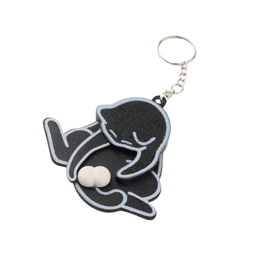Image of HEAVENGLOW Funny Cat Keychain Compact Interactive Keyring for Anniversary Backpack Gift Black