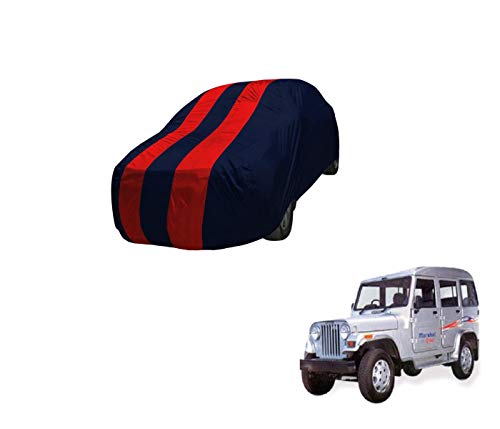 Image of Auto Hub Car Cover Compatible with Marshal with Mirror Pocket,Triple Stitched, Weather Proof, Marshal Car Cover- Navy-Red