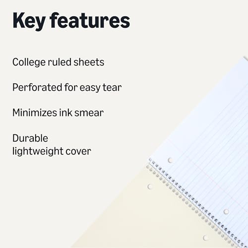 Amazon Basics College Ruled Spiral Notebook, For Work and School, 70 Sheets, 8" x 10.5", 3 pack, Assorted Pastel Solid Colors view 2