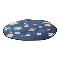 TOGEVAL Cartoon Round Floor Mat Bedroom Rug with Planet Pattern Thick Washable for Living Nursery Playroom