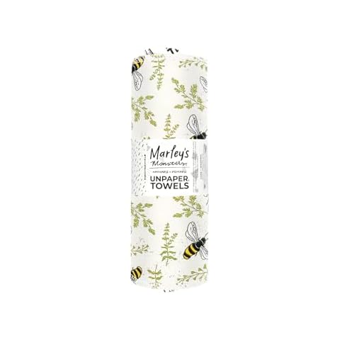 Marley's Monsters UNpaper Towels - 24 Count roll, Reusable Paper Towels, Paperless, Cotton, Tree Free (Bees ans Plants) Cover