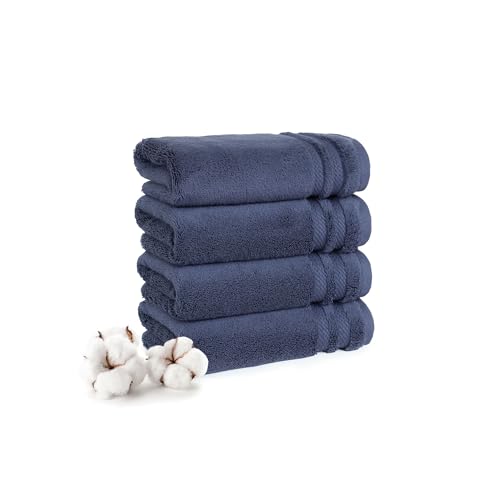 MYTRIDENT Hand Towels Set of 4 Cotton | Finesse Collection | 40 cm x 60 cm | Kitchen Hand Towel | 625 GSM, Zero-Twist, Luxuriously Soft, 100% Cotton - Navy