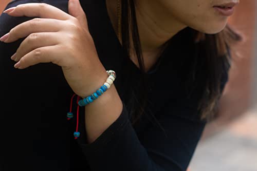 Hands Of Tibet Handmade Embedded Medicine Healing Bracelet Multi-Bead Spacer Bangle Adjustable Wrist Mala for Meditation Choices Color (Blue 1/White)4
