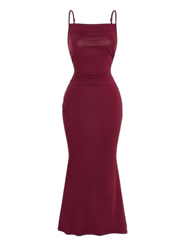 red bodycon fishtail dress Sheer Luck Marlee Beaded-Chain Ribbon-Accent Bodycon Fishtail Dress (Red) M