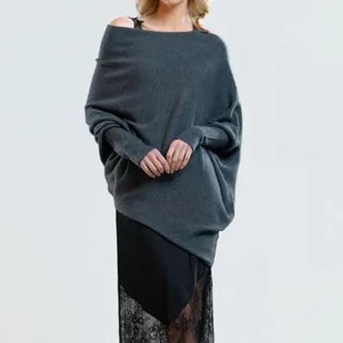 2024 New Asymmetric Draped Jumper, Asymmetric Draped Jumper- One Size, Womens Batwing Sleeve Pullover Sweaters 5