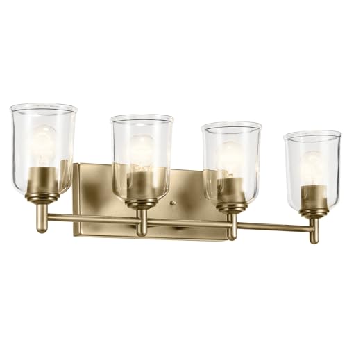 KICHLER Shailene 4-Light Bathroom Vanity Light Fixture with Clear Glass in Natural Brass, Modern Traditional Style for Mirror Lighting (29.75" x 8.25"), 45575NBRCLR