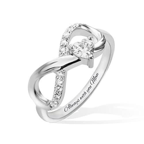 NICEDREAM Custom Engraved Infinity Ring for Women Sterling Silver Promise Rings with Birthstone Engagement Ring for Her Mother Daughter Band Ring Women's Infinity Ring Mom Wife Jewelry Gifts