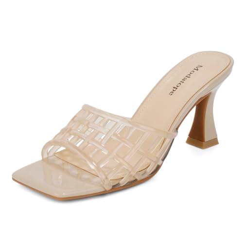 Image of Modatope Womens Heeled Sandals Open Square Toe Heels Chunky Block Heel Slip On Sandals for Women