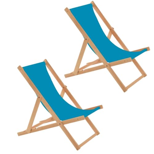 BAS Chaise Longue Pliante en Bois - Lot de 2 Transates de Plage Chaise Turquoise - Chilienne Pliante - Chaise Longue Jardin Relax Pliable pour Balcon, Plage,...