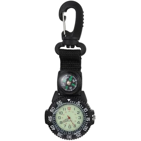 Mikikit Clip On Watch, Carabiner Watch with Compass Quartz Pocket Watch Glow in The Dark Clip Watch Backpack Belt Fob Watch Outdoor Compass Watch Hiking Watch Cover