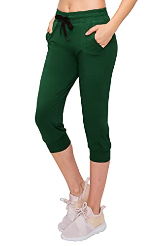 ALWAYS Women s Capri Jogger Pants - Premium Soft Lightweight Skinny Solid Soft Stretch Pockets Sweatpants Hunter Green US M (Tag L XL)