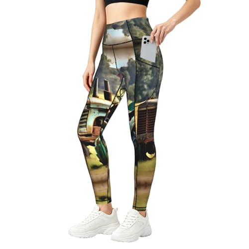 Mallas de gimnasio con bolsillos Old Tractor leggings de granja con control de abdomen