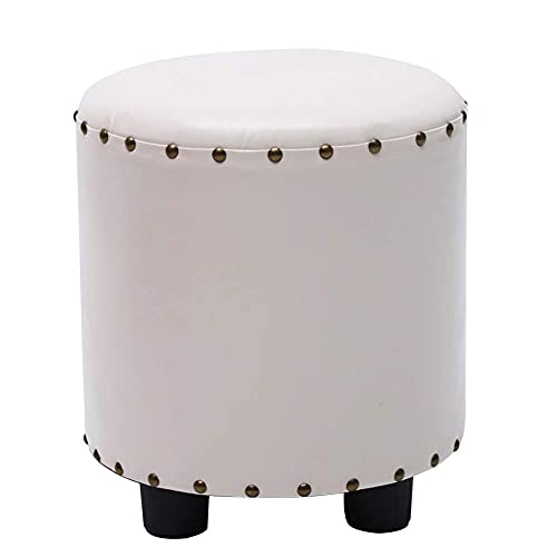 Pouf repose-pieds bois massif blanc assise confortable PU - 2