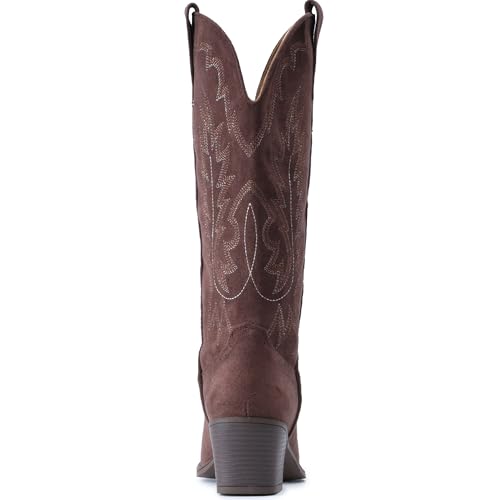 Image of IUV Suede Cowboy Boots For Women Chunky Heel Pointed Toe Cowgirl Boots