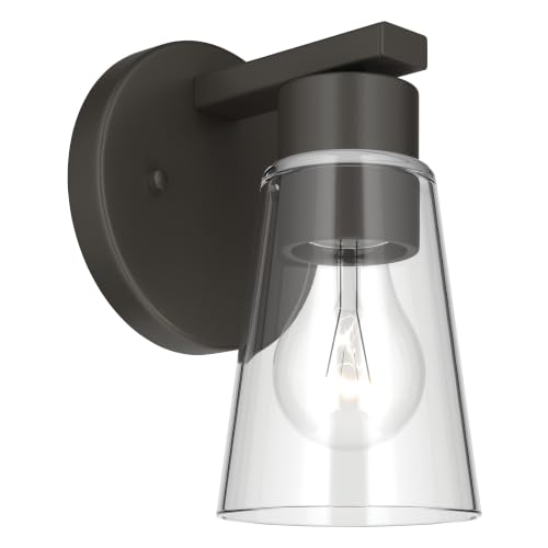 Image of Kichler Stamos 8 inch 1-Light Soft Modern Wall Sconce with Clear Glass in Olde Bronze, (8 inch H x 5 inch W), 52437OZCLR