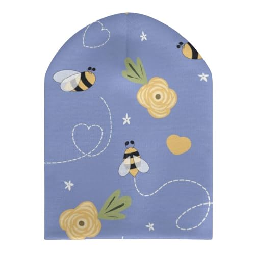 Cartoon Bee and Flower Pattern Kids Beanie Hat for for Girls Boys Children Cap Winter Knitted Chemo Cancer Headwear Accessories Gifts Decoration Black3