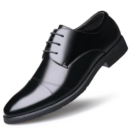 Men's Patent Leather Lace Up Block Heel Oxford Shoes Fashion Lace-Up Pointed-Toe Oxfords Shoes Business Formal Wedding Shoes