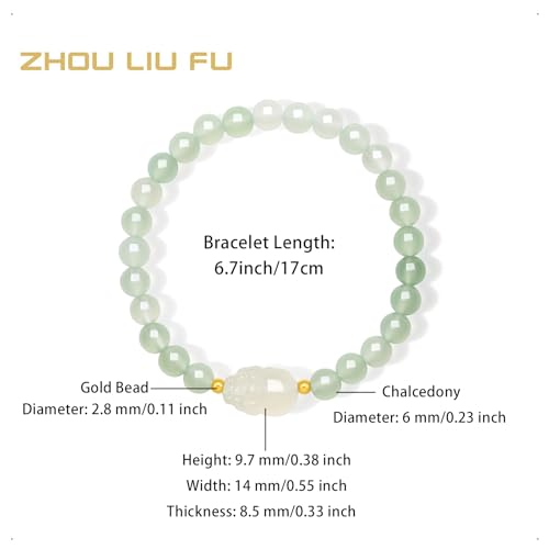 18K Gold Bracelets Chalcedony Beaded Bracelet Pixiu Charm Bracelet Natural Round White/Pink/Green Chalcedony Red Agate Gemstone Stretch Bracelets Healing Bracelet for Women Mom Lover2