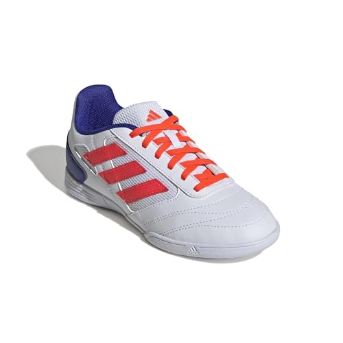 adidas Super Sala 2 J (Little Big Kid) Sneaker, White/Solar Red/Lucid Blue, 4 US Unisex