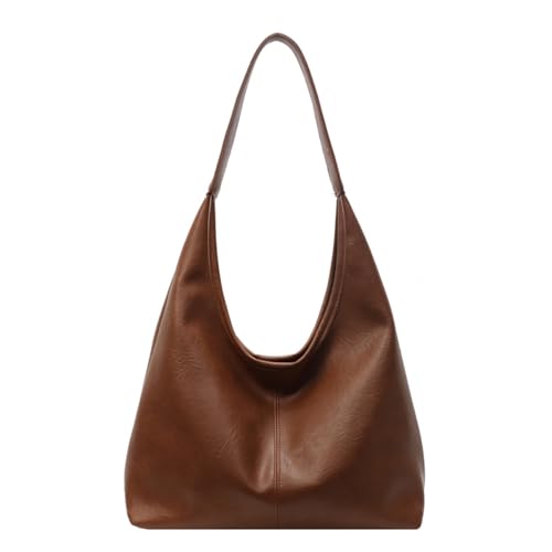 Bolsa Hobo feminina - Bolsa de couro vegano, bolsa de ombro e bolsa feminina grande bolsa de ombro macia, Marrom claro