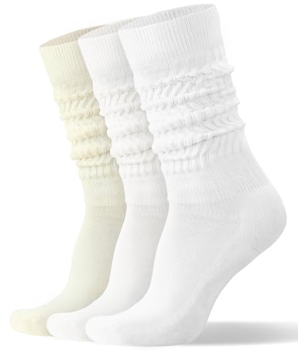 Image of AugRing Womens Slouch Scrunch Socks Retro Knee High Soft Stack Chunky Cozy Boot Socks For Women Size 6-11