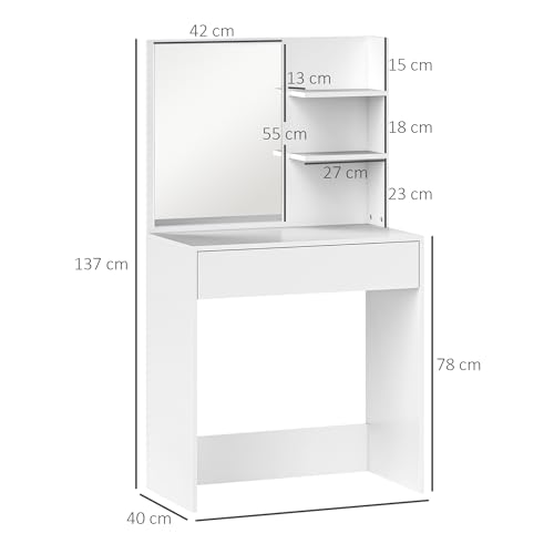 HOMCOM Tocador de Maquillaje con Espejo Mesa de Maquillaje con Cajón y 3 Estantes Abiertos Tocador para Espacios Pequeños Dormitorio Salón Blanco - imagen 7